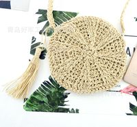 Una Pieza Dropshipping Nueva Bolsa De Paja Con Borla De Papel Monedero Móvil Pequeño Bolso Casual Tejido Redondo Bolso De Mujer main image 5