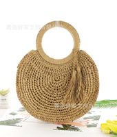 Fabricante Ins Nuevo Bolso De Paja De Ala De Borla Bolso De Playa De Moda De Mano Redonda Bolso De Mujer Casual Tejido De Cuerda De Papel main image 5