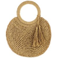 Manufacturer Ins New Tassel Brim Straw Bag Round Hand Fashion Beach Bag Paper String Woven Casual Women's Bag main image 6