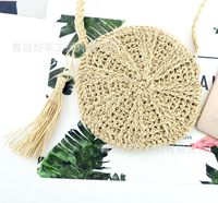 One Piece Dropshipping New Paper String Tassel Straw Bag Mobile Coin Purse Small Round Woven Casual Bag Women's Bag sku image 1