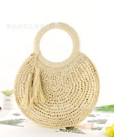 Manufacturer Ins New Tassel Brim Straw Bag Round Hand Fashion Beach Bag Paper String Woven Casual Women's Bag sku image 1