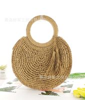 Manufacturer Ins New Tassel Brim Straw Bag Round Hand Fashion Beach Bag Paper String Woven Casual Women's Bag sku image 2