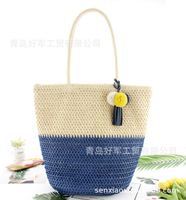 Wholesale Clashing Color Woven Straw Woven Two-color Bag Handbag Nihaojewelry sku image 1