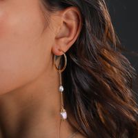 Long Natural Pearl Hoop Earrings Vintage Tassel Handmade Geometric Earring Ring/stud Earring Earrings Cross-border Hot Sale main image 3