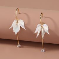 Nihaojewelry Jewelry Wholesale Pearls White Leaves Zircon Pendant Long Earrings main image 3