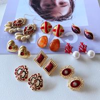 Nihaojewelry Simple Pearl Red Drip Glaze Resin Enamel Earrings Wholesale Jewelry main image 1