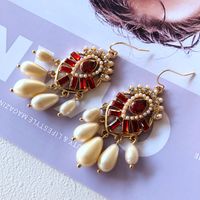 Nihaojewelry Simple Pearl Red Drip Glaze Resin Enamel Earrings Wholesale Jewelry main image 6