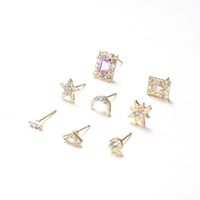 Nihaojewelry Simple Heart Star Moon Cross Square Zircon Earrings 7 Pairs Set Wholesale Jewelry main image 6