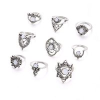 Wholesale Jewelry Retro Diamond Carved Crown Starry 9-piece Combination Ring Nihaojewelry main image 3
