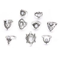 Wholesale Jewelry Retro Diamond Carved Crown Starry 9-piece Combination Ring Nihaojewelry main image 6