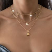 Nihaojewelry Fashion Sequins Padlock Pendant Multilayer Thin Chain Necklace Set Wholesale Jewelry main image 3