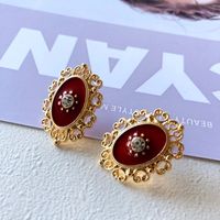 Nihaojewelry Simple Pearl Red Drip Glaze Resin Enamel Earrings Wholesale Jewelry sku image 1