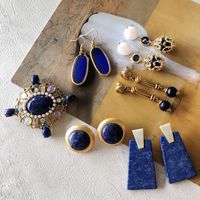 Nihaojewelry Vintage Lapis Lazuli Carved Pattern Earrings Brooch Wholesale Jewelry main image 6