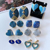 Nihaojewelry Jewelry Wholesale Enamel Glaze Flower Stitching Blue Heart Stud Earrings main image 1