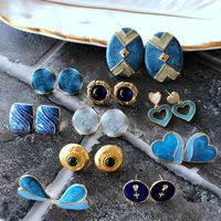 Nihaojewelry Bijoux En Gros Émail Glaçure Fleur Couture Bleu Coeur Boucles D&#39;oreilles main image 6