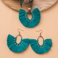 Nihaojewelry Tassel Oval Fan-shaped Long Necklace Earrings Set Wholesale Jewelry main image 6