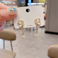 Nihaojewelry Korean Style Butterfly Pearl Tassel Copper Earrings Wholesale Jewelry main image 4