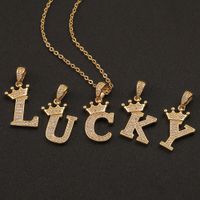 Wholesale Jewelry Crown 26 English Letter Pendant Copper Necklace Nihaojewelry main image 5