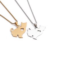 Nihaojewelry Creative Stainless Steel Heart Cat Pendant Necklace Wholesale Jewelry main image 2