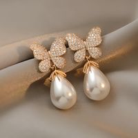 Nihaojewelry Fashion Pearl Diamond Butterfly Earrings Wholesale Jewelry main image 4