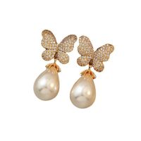 Nihaojewelry Fashion Pearl Diamond Butterfly Earrings Wholesale Jewelry main image 6