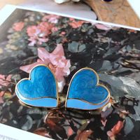 Nihaojewelry Jewelry Wholesale Enamel Glaze Flower Stitching Blue Heart Stud Earrings sku image 2