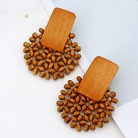 1 Pair Commute Round Hollow Out Wood Drop Earrings main image 2