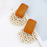 1 Pair Commute Round Hollow Out Wood Drop Earrings main image 3