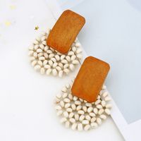 1 Pair Commute Round Hollow Out Wood Drop Earrings sku image 2