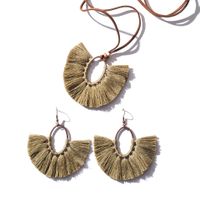 Nihaojewelry Tassel Oval Fan-shaped Long Necklace Earrings Set Wholesale Jewelry sku image 4