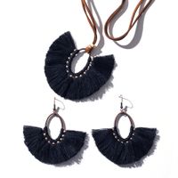 Nihaojewelry Tassel Oval Fan-shaped Long Necklace Earrings Set Wholesale Jewelry sku image 5