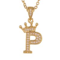 Wholesale Jewelry Crown 26 English Letter Pendant Copper Necklace Nihaojewelry sku image 16