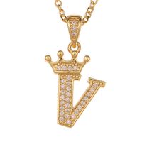Wholesale Jewelry Crown 26 English Letter Pendant Copper Necklace Nihaojewelry sku image 22