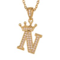 Wholesale Jewelry Crown 26 English Letter Pendant Copper Necklace Nihaojewelry sku image 14