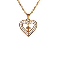 Nihaojewelry Exaggerated Style Twist Chain Heart Cross Pendant Necklace Wholesale Jewelry sku image 3