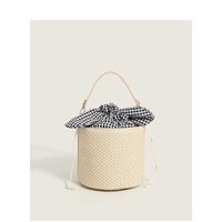 Wholesale Bowknot Lattice Bucket Straw Woven Bag Nihaojewelry sku image 1