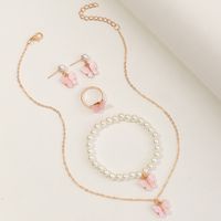 Wholesale Jewelry Butterfly Pearl Children's Necklaces Bracelets Ring Earrings Set Nihaojewelry main image 1