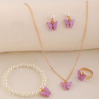 Wholesale Jewelry Butterfly Pearl Children's Necklaces Bracelets Ring Earrings Set Nihaojewelry main image 3
