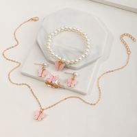 Wholesale Jewelry Butterfly Pearl Children's Necklaces Bracelets Ring Earrings Set Nihaojewelry main image 4