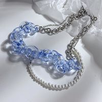 Wholesale Fashion Translucent Blue Crystal Pearl Chain Double-layer Necklace Nihaojewelry main image 3