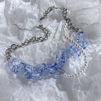 Wholesale Fashion Translucent Blue Crystal Pearl Chain Double-layer Necklace Nihaojewelry main image 6