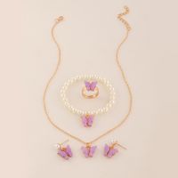 Bijoux En Gros Papillon Perle Colliers Pour Enfants Bracelets Bague Boucles D&#39;oreilles Ensemble Nihaojewelry sku image 2