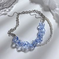 Wholesale Fashion Translucent Blue Crystal Pearl Chain Double-layer Necklace Nihaojewelry sku image 1