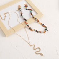 Wholesale Bohemian Natural Gravel Snake-shape Pendant Multilayer Necklace Nihaojewelry sku image 1