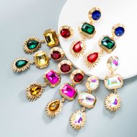Fashion Heart Diamond Alloy Artificial Gemstones Earrings main image 1