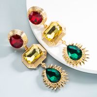 Fashion Heart Diamond Alloy Artificial Gemstones Earrings main image 3
