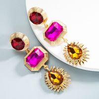 Fashion Heart Diamond Alloy Artificial Gemstones Earrings main image 4