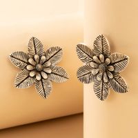 Nihaojewelry Gros Bijoux Ethniques Argent Feuille De Fleur Grandes Boucles D&#39;oreilles main image 3