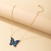 Wholesale Einfache Blaue Voller Diamant Schmetterling Anhänger Halskette Nihaojewelry main image 5