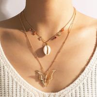 Wholesale Ethnic Butterfly Shell Pendant Color Bead Double-layer Necklace Nihaojewelry main image 1